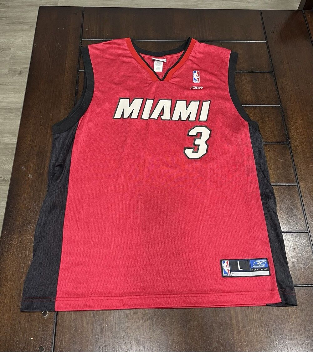 Vtg Reebok Dwyane Wade Miami Heat Jersey Mens Large L Red NBA Basketball #3